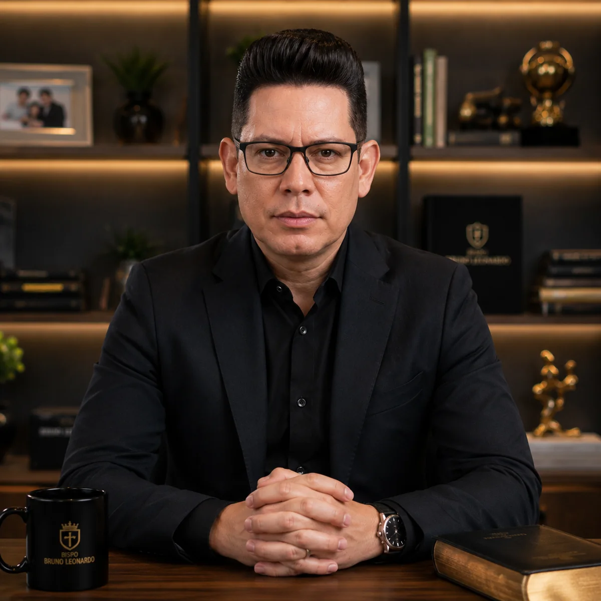 Bispo Bruno Leonardo sentado em seu escritório